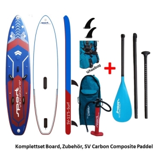 Sport Vibrations 11,5 Windsurf Touring SUP Board aufblasbar mit Carbon Composite Paddel 3tlg 