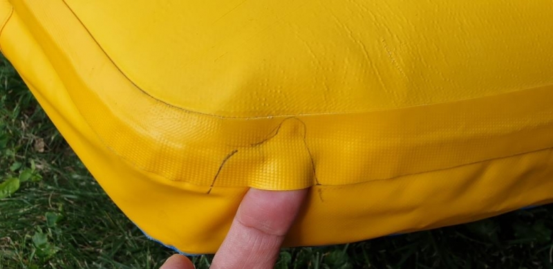 Repair of leaky seam at side or edge at Tip or Tail of SUP